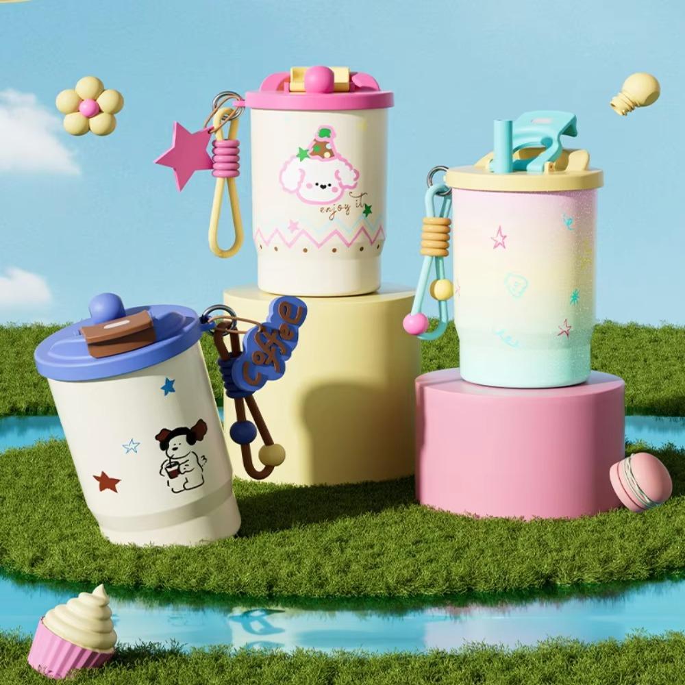 Leak-Proof Vacuum Straw Cup Cartoon Coffee Cup Portable Double Drink Insulated Cup  Daily Use