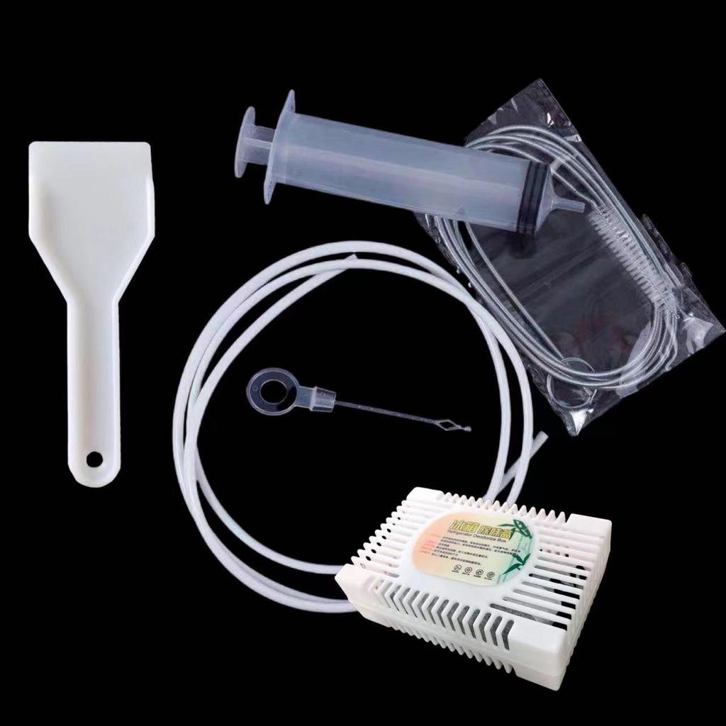 Refrigerator Unclogger & Cleaner Set: Bristle Brush, Cleaning Brush, Drain Unclogger, Deodorizer Box, Syringe