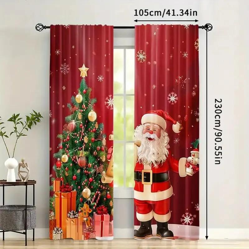 Santa Claus Printed Curtains Pole Bag Home Decoration Room Window Christmas Made Of Polyester