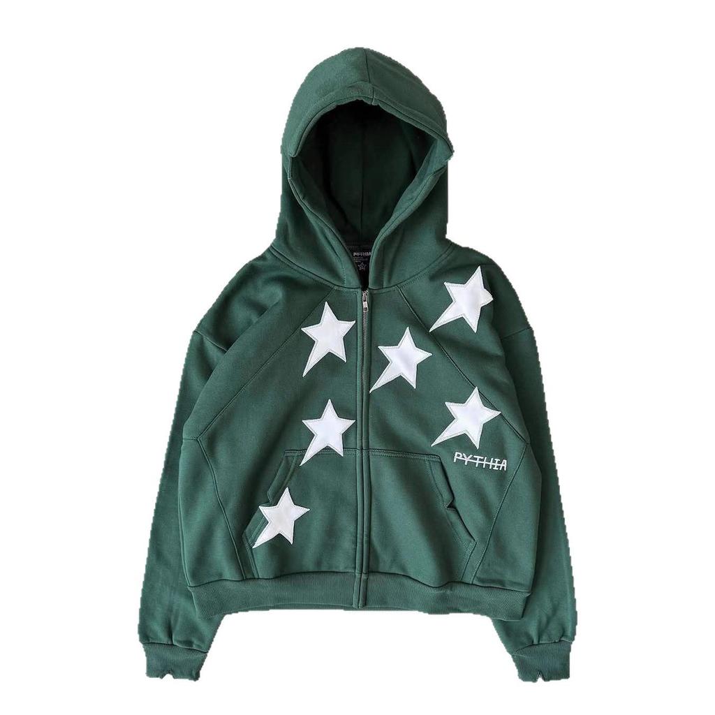 Unisex Kapuzenpullover mit Sternenprint, locker, Streetstyle, Reißverschluss