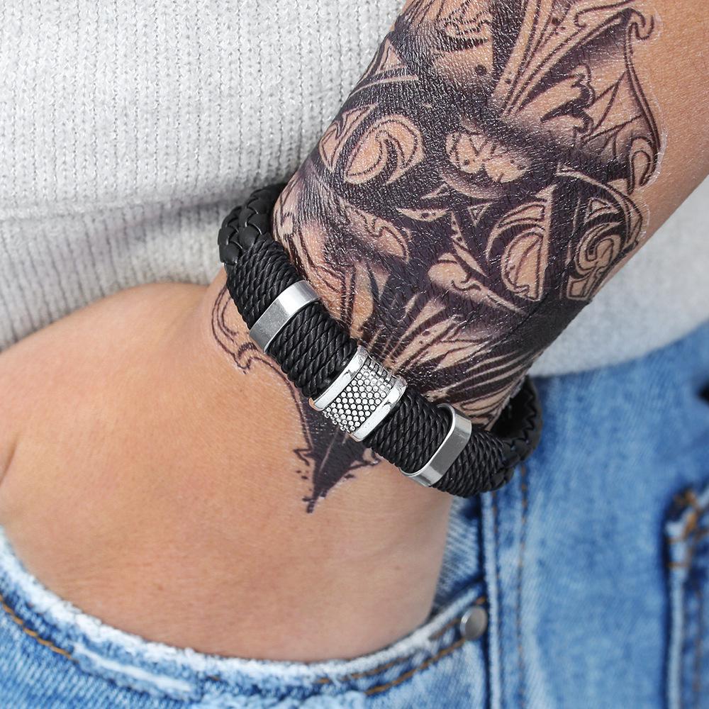 Men's Retro Style Magnetic Buckle Leather Bracelet with Zinc Alloy and Volcanic Stone