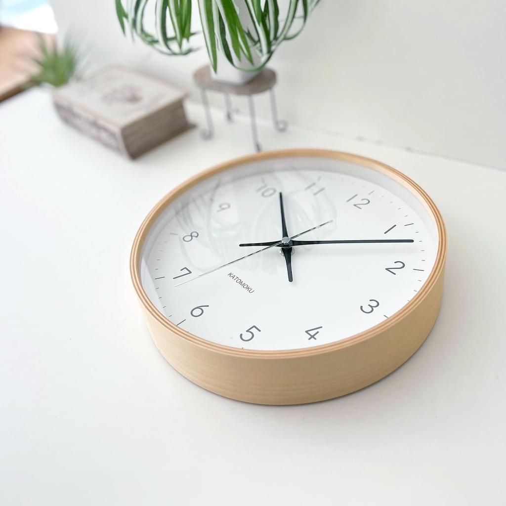 KATOMOKU plywood clock 22 Black km-121BKRC Wall Clock, Continuous Second Hand, Diameter 25.2cm (Radio-controlled clock)