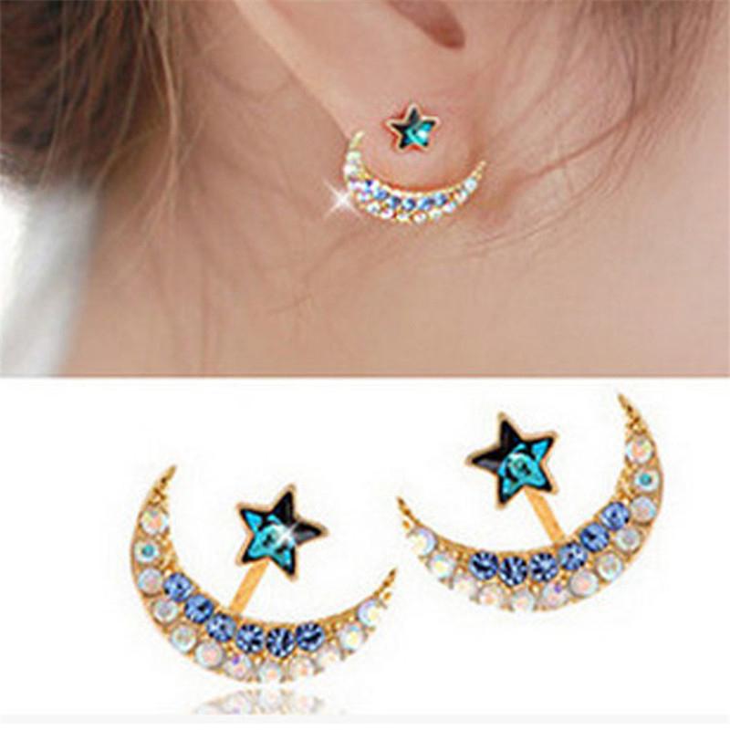 Star Moon Stud Earrings Woman Rhinestone Earth Moon Earrings for Women Wedding Jewelry Star Moon Stud Earrings Woman Rhinestone Earth Moon Earrings for Women Wedding Jewelry