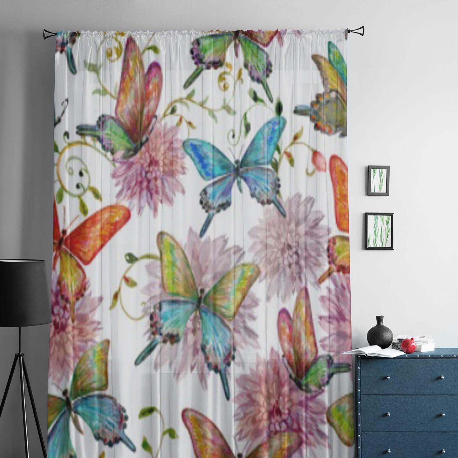 Ретро красочные шифоновые прозрачные шторы с бабочками и цветами для гостиной — фото 2