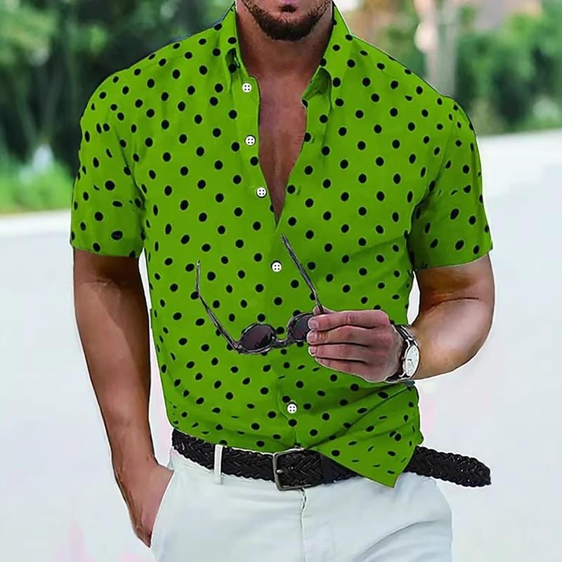 Men's Shirt Button Down Shirt Casual Shirt Summer Shirt Beach Shirt Black White Red White Green Short Sleeve Polka Dot Lapel