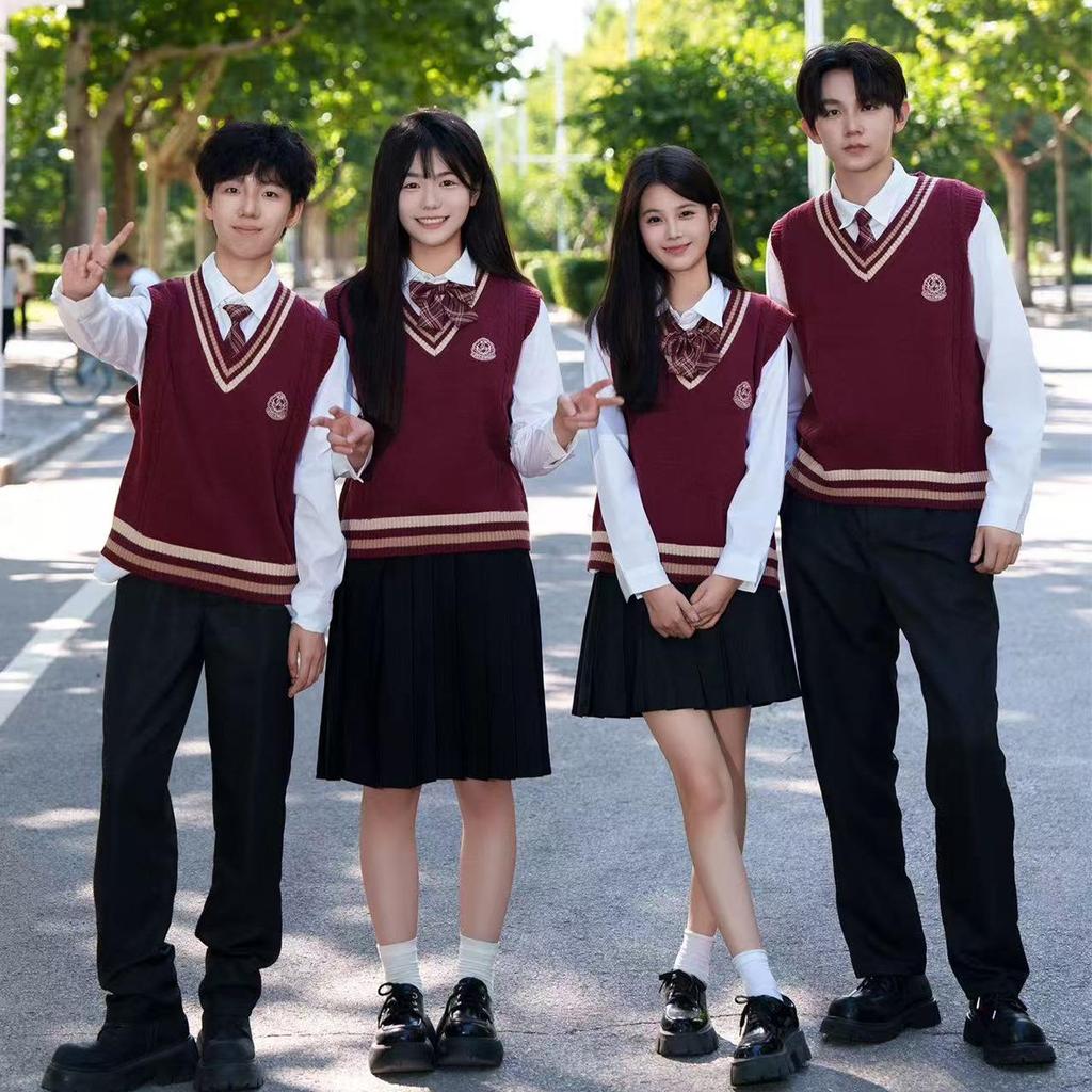 Preppy Red Vest & White Shirt JK Uniform Set for Students