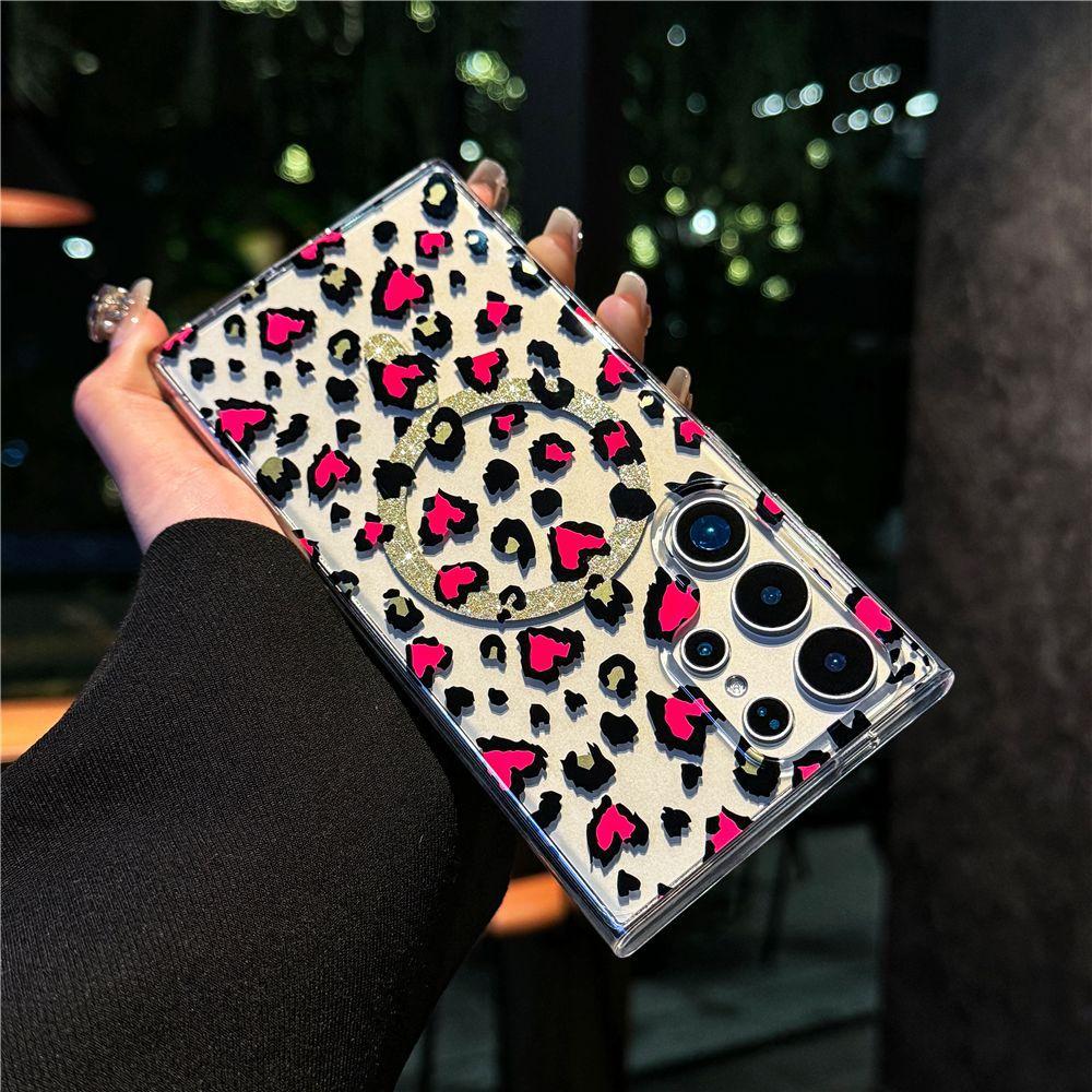 

Подходит для чехла для мобильного телефона Samsung S25u с леопардовым принтом S24 с магнитной присоской, гальванизированный в европейском и американском стиле, прозрачный чехол S23plus S22