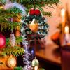 Christmas Crochet Wreath Hanging Decoration Xmas Tree Car Rearview Mirror Hanging Handmade Wreath Bell Ornament Holliday Party Pendant