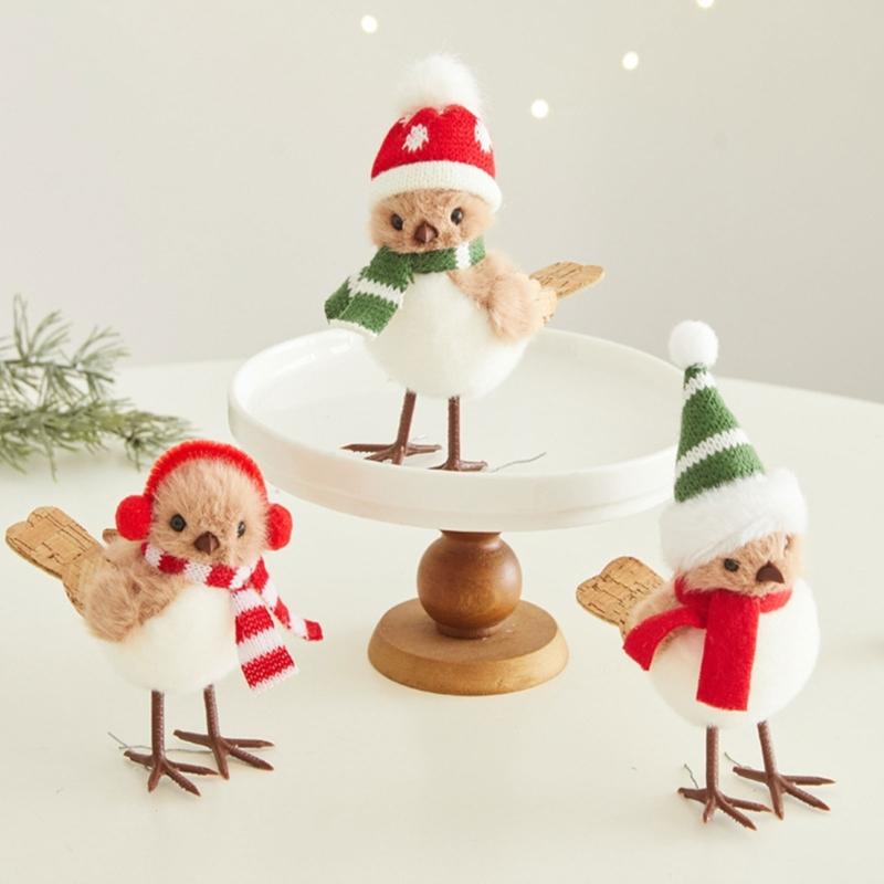 Soft Fabric Christmas Tree Bird Decoration Plush Holiday Bird Decoration Freestanding Tabletop Ornament for Shelf Entryway Styling,