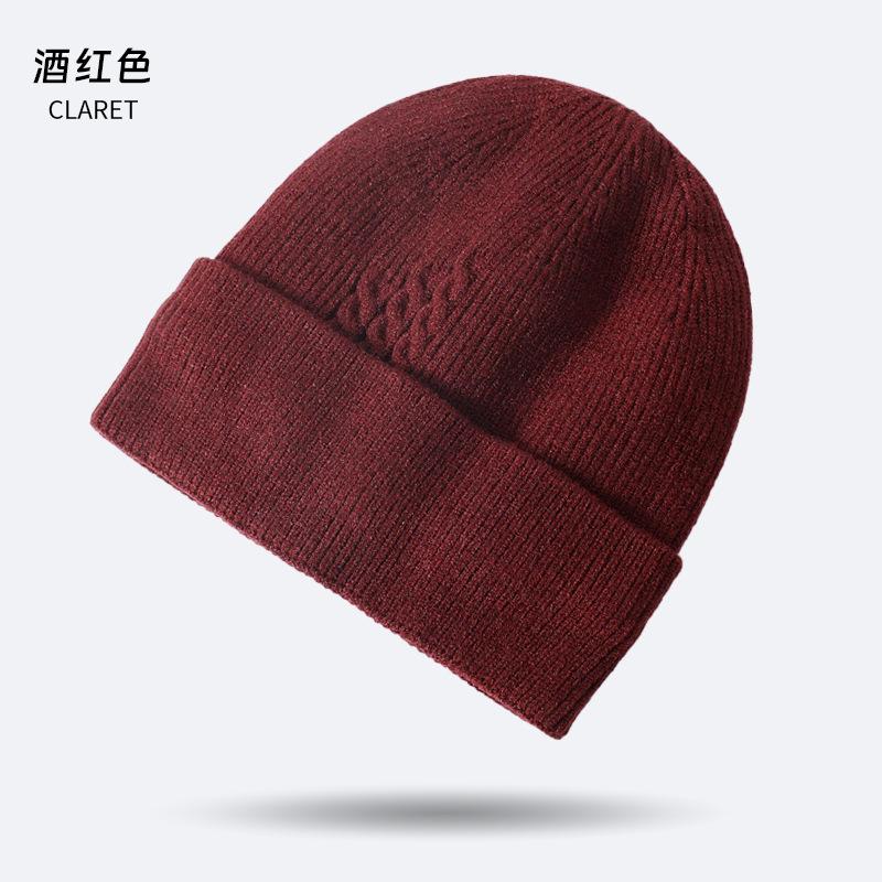 

Вязаная шапка мужская осенне-зимняя универсальная жаккардовая для большого обхвата головы теплая модная универсальная утолщенная шерстяная шапка one size fits all бордовый