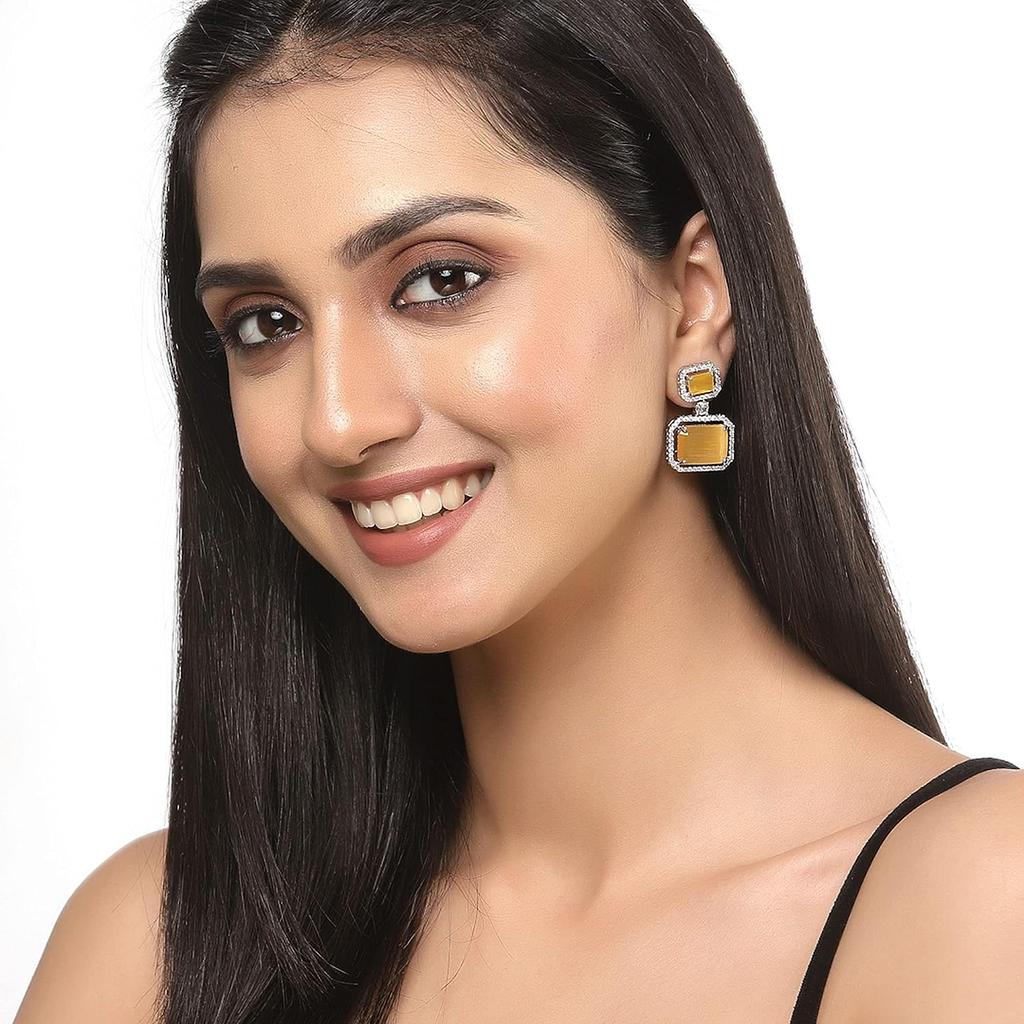 Oksydowane srebrne, amerykańskie kolczyki w kształcie kwadratu wysadzane diamentami dla dziewcząt i kobiet