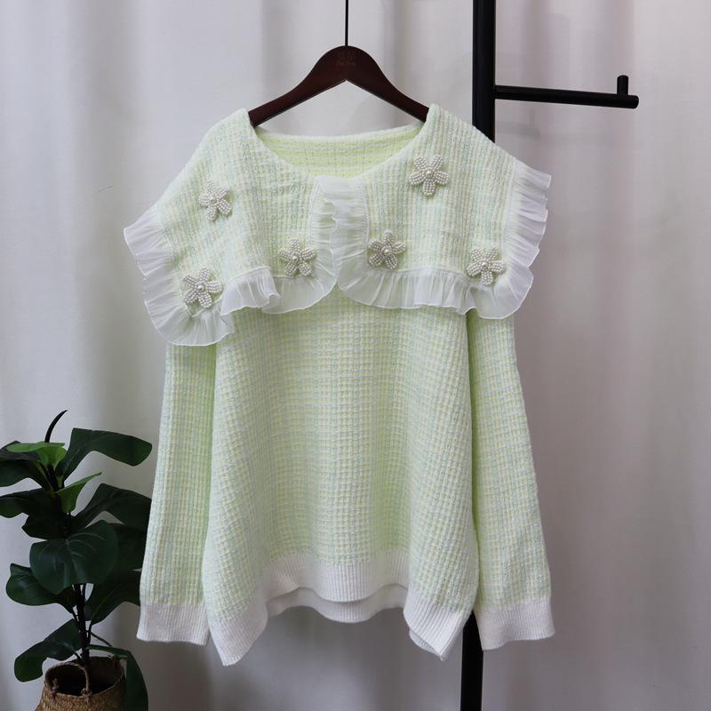 

Autumn and winter new loose doll collar knitted sweater top sweet design sweater pullover woman one size fits all