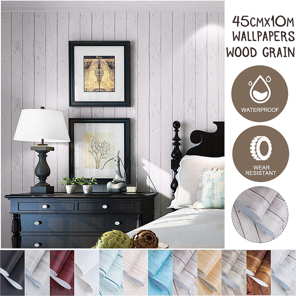 Wood Grain Wallpaper Vintage Wall Mural Art Home Decor Brown Blue Birch Grey