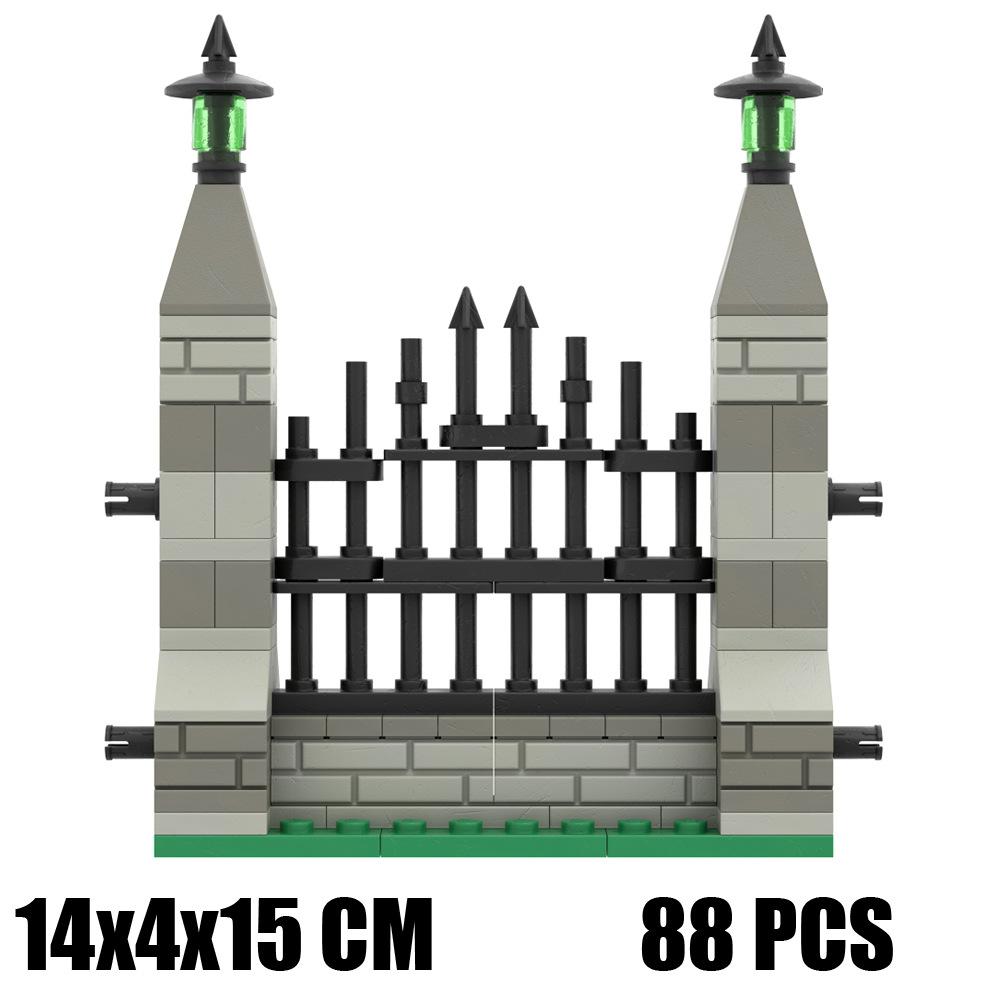 Hell'S Gate Small Particles Building Block Scene Fence Landscape Halloween Haunted House Modular Ornament
