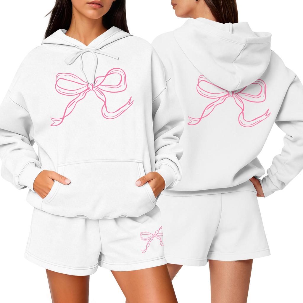 Women's Fashion Casual Long Sleeve Shorts Sports Round Neck Sweatshirt Set