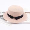 Korean Straw Hat - Retro Bow Flat Top Fedora for Spring & Summer Beach Days