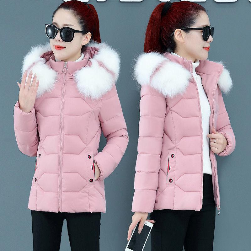 Damen Winterparka Übergröße Baumwollgefütterter Mantel Schmaler Langer Dicker Warmer Kapuzenmantel mit Kunstpelzkragen