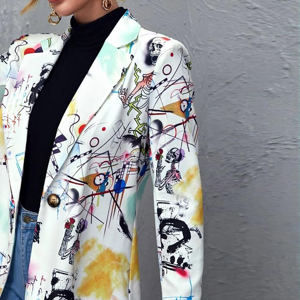 Women's Fashion  And Winter Newspaper Does Not Locate Printed Small Suit Jacket