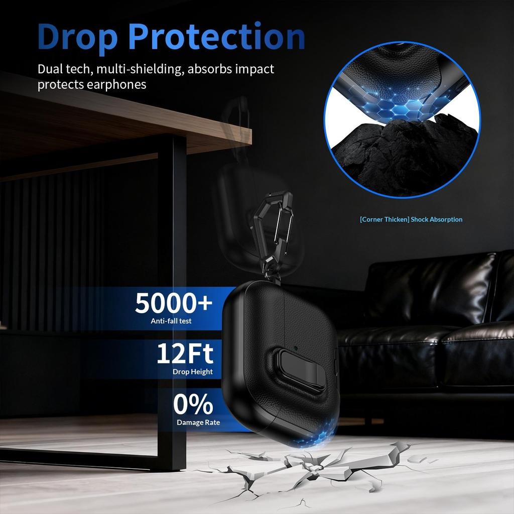 For AirPods Pro 3 Case with Stand Dual Color Texture TPU + PC Earphone Cover with Lock Buckle and Carabiner