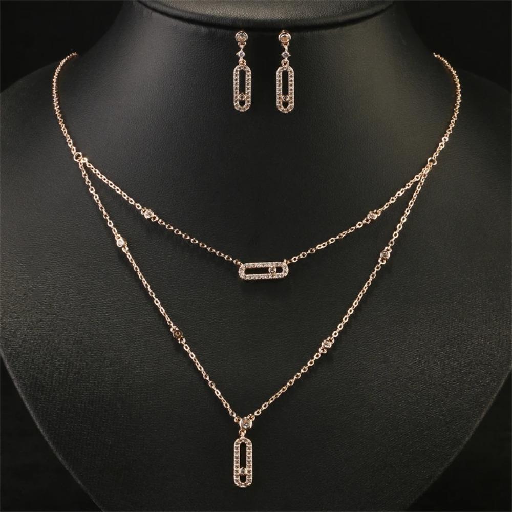 Luxury Silver-color AAA Zircon Choker Two-Layers Necklace Simple Shiny Pendants For Women Fine Jewelry