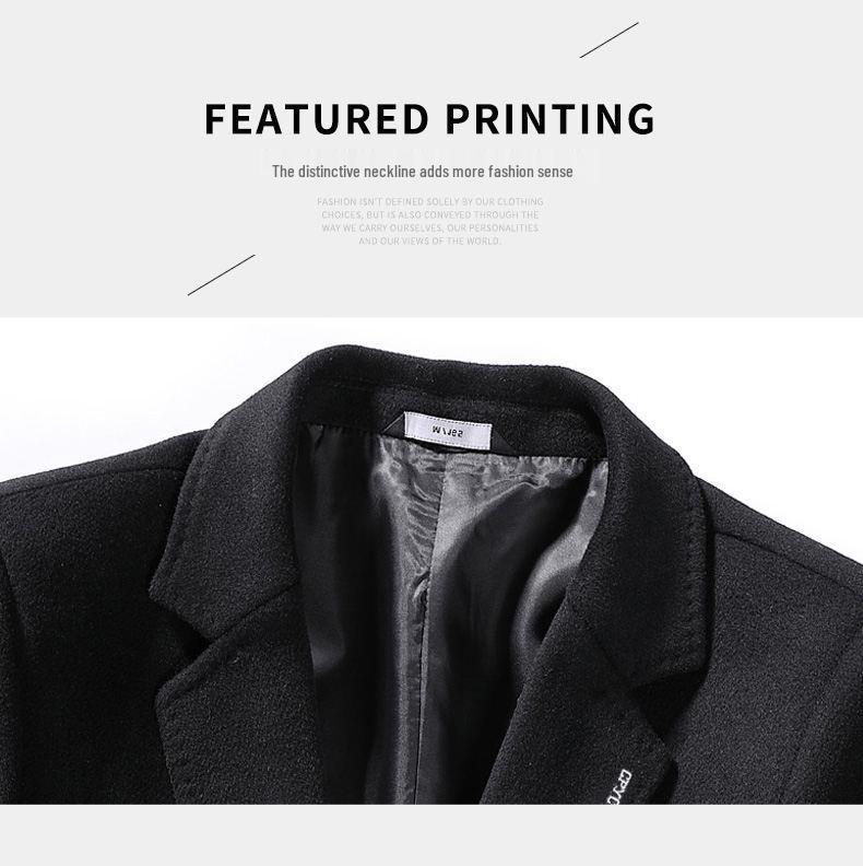 Men's Mid-Length Korean Style Woolen Coat with Velvet Lining - Winter Windbreaker, British Style Jacket for Youth