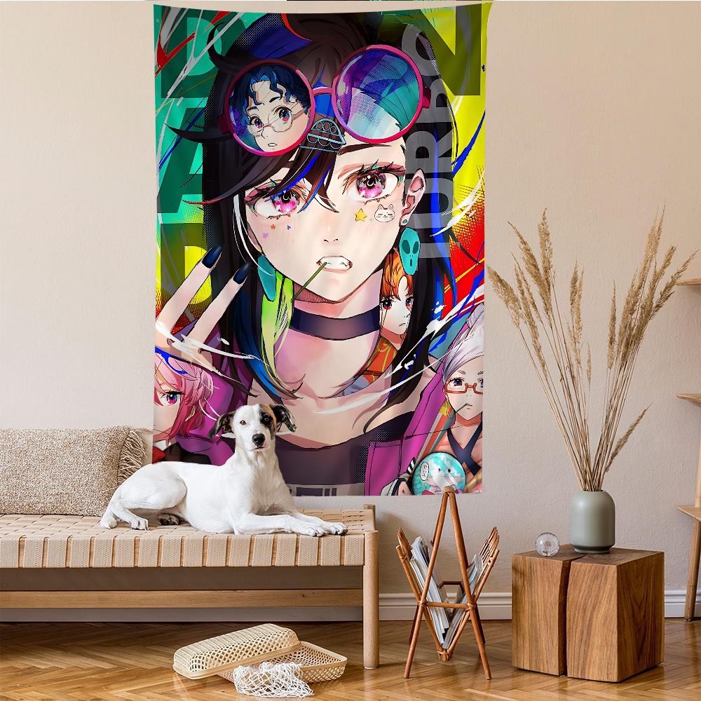 Urban Anime Girl Tapestry Wall Hanging Bold Eyeglasses Expressive Characters Perfect for Otaku Bedroom Trendy Room Decor
