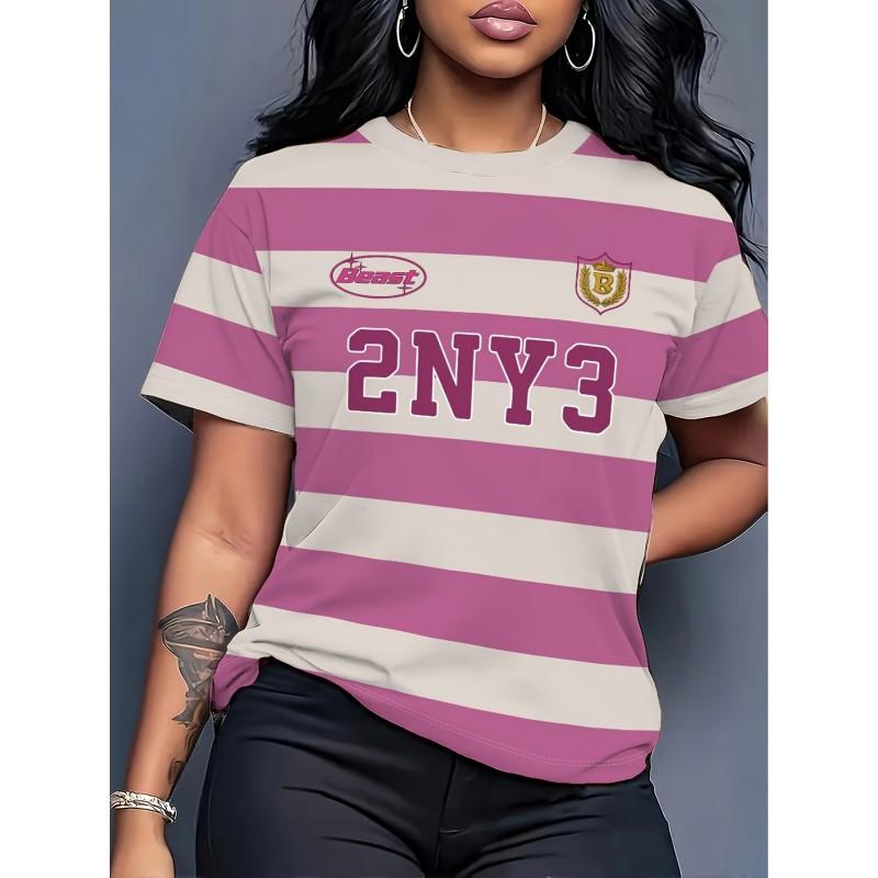 Comfortable Loose Fit Cotton Blend Crew Neck Short Sleeve Tee With 3D Print Design Women 2025