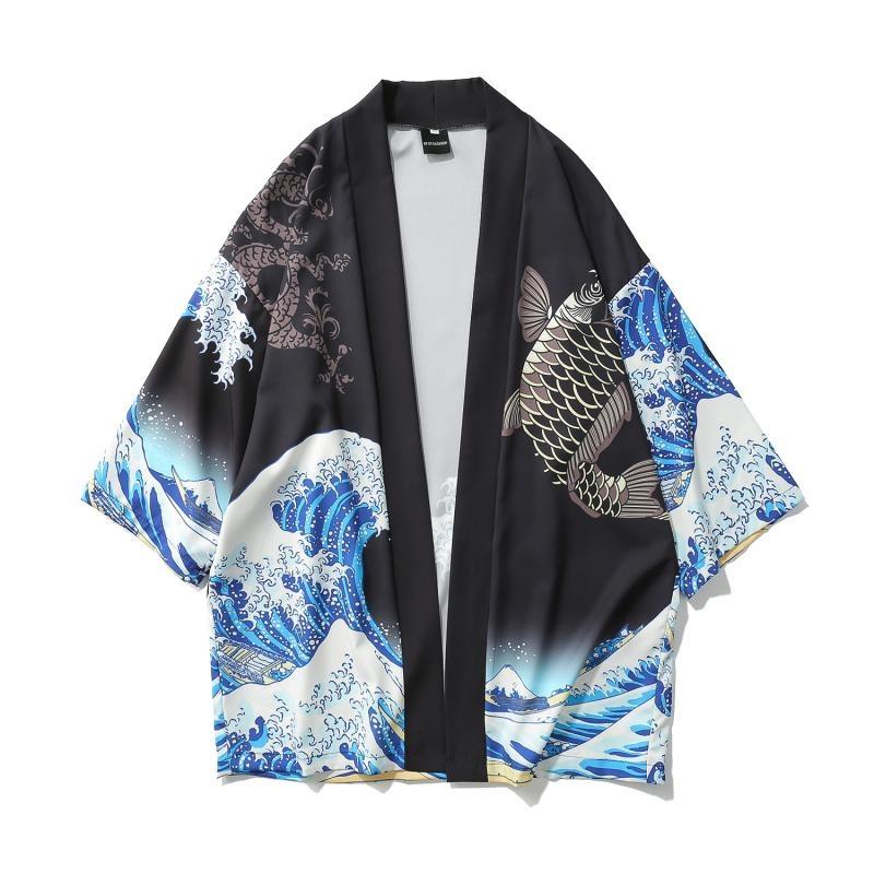 Herren Japanischer Kimono Cardigan Kurzarm - Lose Strickjacke Yukata