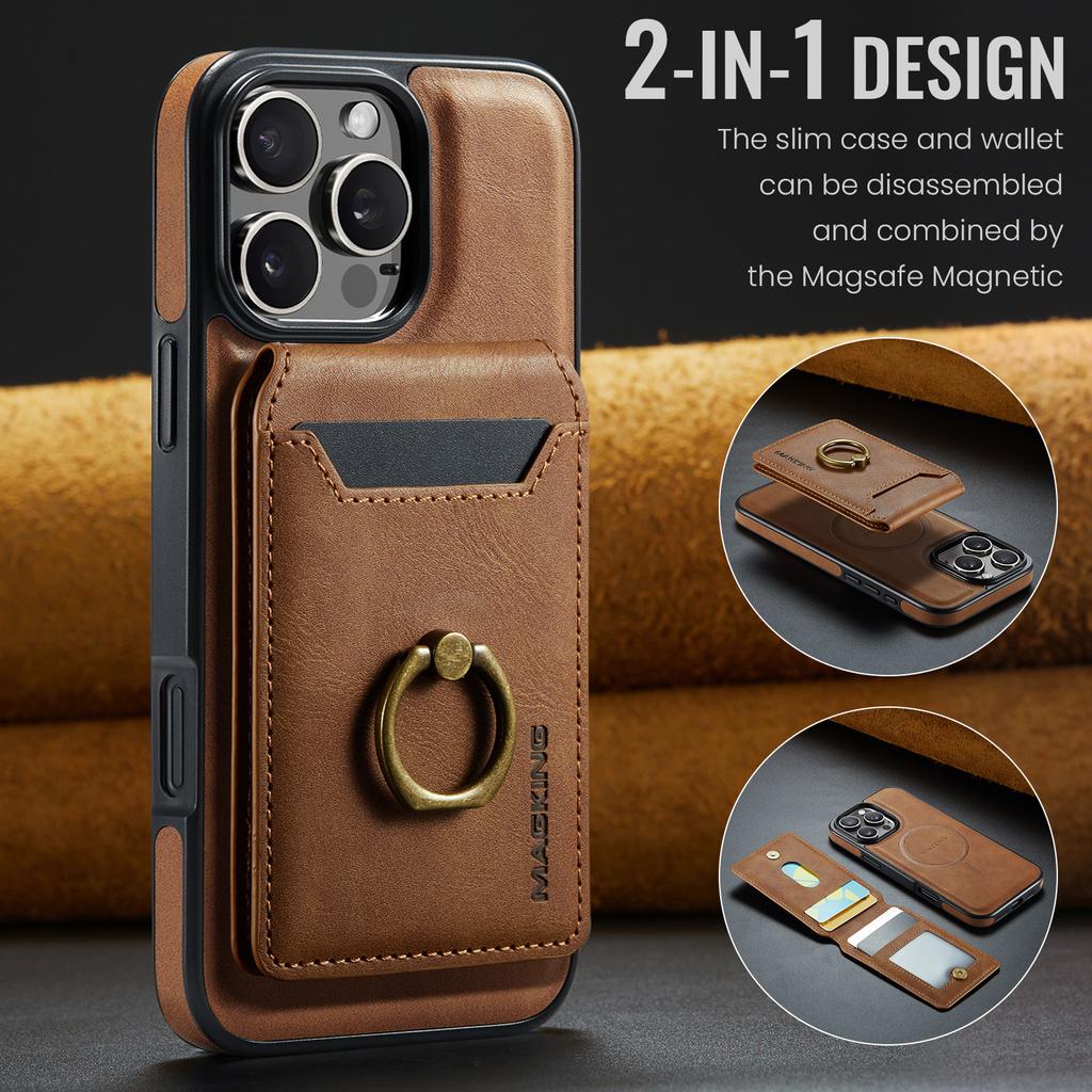 Leather for Magsafe Phone Case for IPhone 15 16 Pro Max 14 Plus 13 12 Pro 15Pro Bracket Magnetic Back Cover with Card Holder LK1