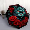 1pc Cat Roses Design Automatic Open/close Folding Umbrella, Compact Portable Travel Umbrella, Perfect Birthday/Christmas, Cute Umbrella, Dur