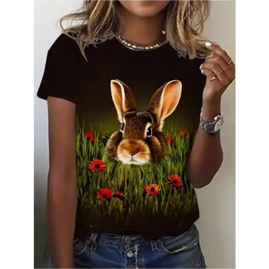 Women's Fashion Loose Casual Short SleeveTDigital Print Round Neck T-Shirt