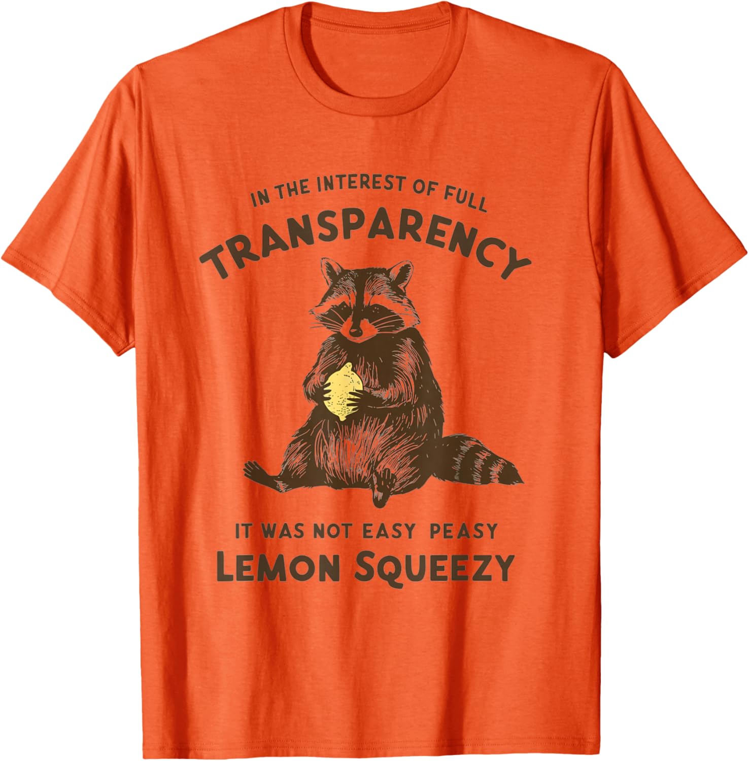 Raccoon Holding Lemon Transparency Funny Graphic Print Cotton T-Shirt Men Casual Crew Neck Tee 4XL