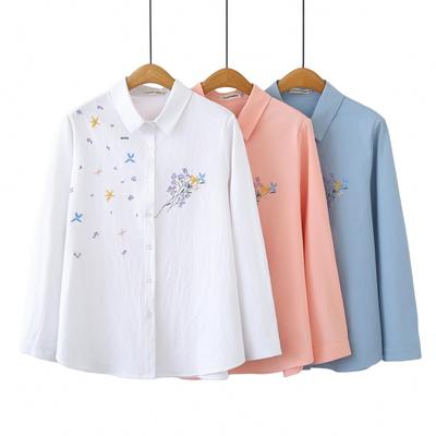 Spring 2026 Plus Size Embroidered Long Sleeve Chinese Style Cardigan - 200 Jin Cotton Shirt for Plus Size Girls