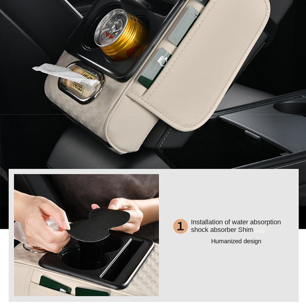 Tissue Box Car Armrest Storage Box 2 Cup Holder Car Elbow Support Pad  Auto Interior