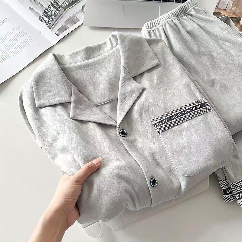 Gande Sammets Herrpyjamas: Höst/Vinter 2025, Varm Hemmadräkt i Större Storlekar, Kan Bäras Utomhus, Tvådelat Set