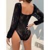 Hot Fall Women's Jumpsuit Fashion Sexy Backless Lace Long Sleeve V Neck Romper