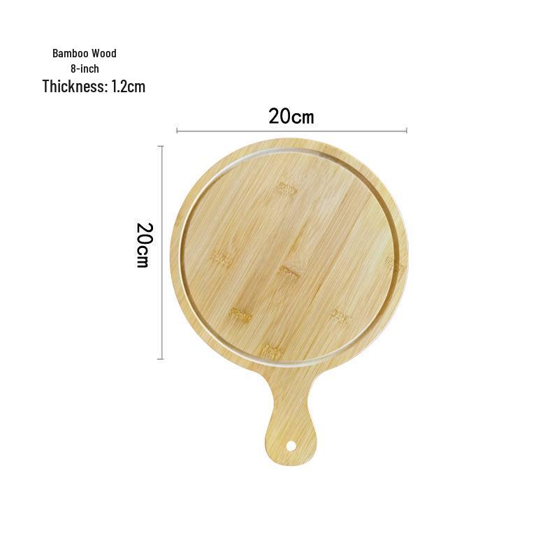 Japanese Style Bamboo & Wood Pizza Board - Round Tray with Handle (8", 9", 10")