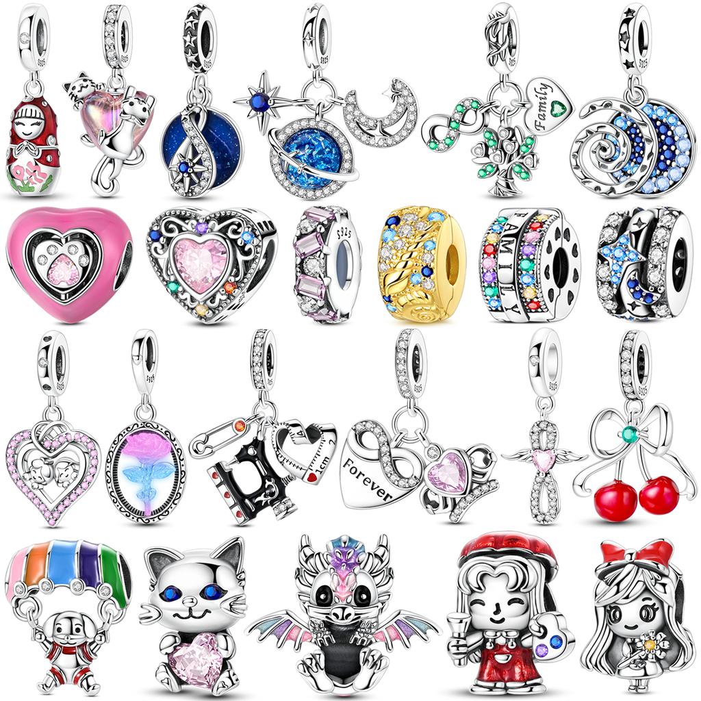 Original Copper Charms Bead Colorful Inlaid Zirconium Family Dangle Fit Bracelet Diy Jewelry Marking Lover Gifts