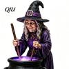 Dark Atmosphere Night Light Solar Witch Statue with Glowing Cauldron, Outdoor Halloween Garden Light, Party Decorations Resin Decorative Figurine for