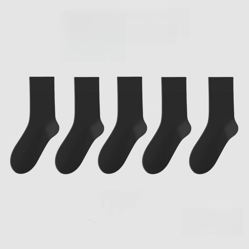 1/5 Pairs Cotton Socks Women Seamless Soft Crew Socks Medium Tube Long Loose Casual Solid Color Anti-Pilling Breathable