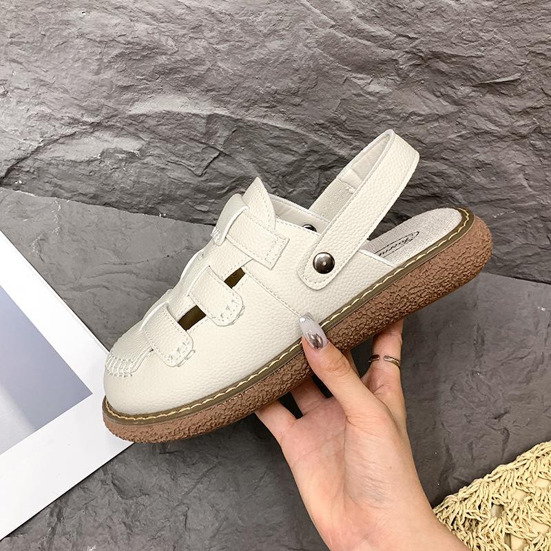 Baotou Sandals Women'S Summer Two Wear Thick-Soled Half-Slippers Flat-Soled Soft-Soled Versatile Casual And Comfortable Single Shoes