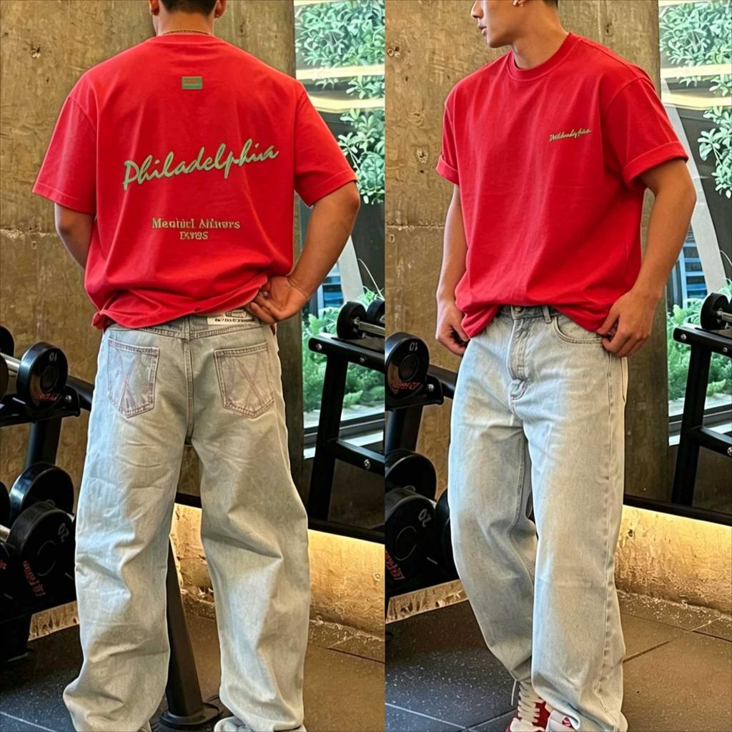 2026 Hot Sale Men Short Sleeve T‑Shirt Philadelphia City Letter Print Tee Front Back Pattern Casual Loose Fit Tops Daily Streetwear for Men