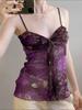 European & American Retro Print Spaghetti Strap Waist-Cinching Slim Bandeau Top