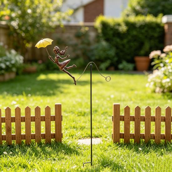 Rustic Metal Girl Balance Garden Stake Vintage Kinetic Balancing Sculpture Yard Art with Umbrella for Outdoor Park Lawn Patio Decor