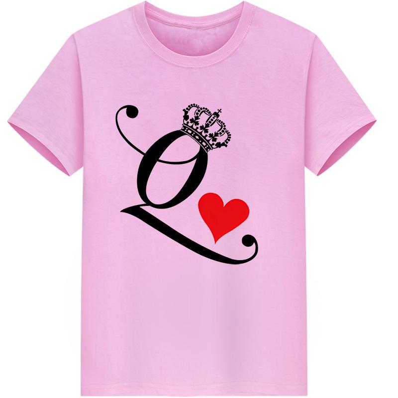 Polyester 100% New KING QUEEN Printed Short-sleeved Casual Couple T-shirt for Couples Women Clothing Graphic Aesthetic Summer