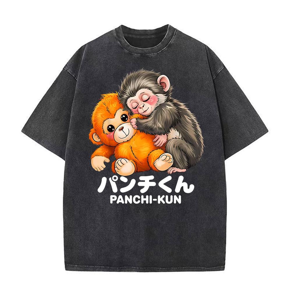 Punch The Funny Monkey Graphic T Shirt Unisex Women Clothing High Quality Crewneck Tshirts Oversized Vintage Washed Humor T Shirts