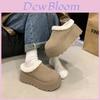 Cozy Stylish Women's Slip-on Cotton Mules With Thick Sole For Fall And Winter In Camel Coffee And Khaki Colors