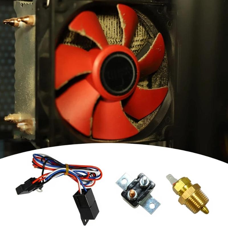 Adjustable Electric 12V Radiator Fan Thermostat Control Relays Wire Harness Kit