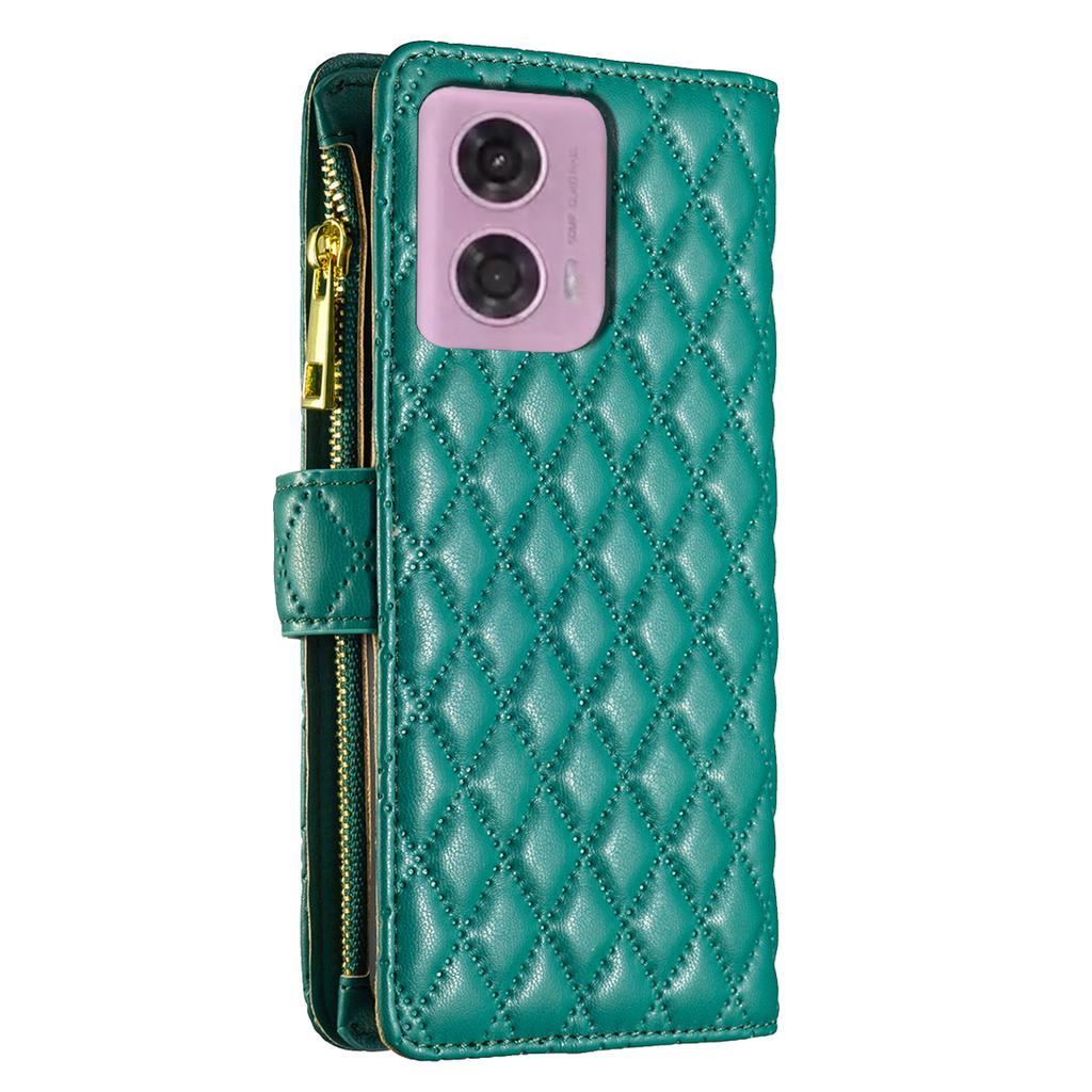BINFEN COLOR BF Style-15 For Motorola Moto G45 5G/G34 5G Wallet Phone Case Grid Imprinted Cover Zipper Pocket