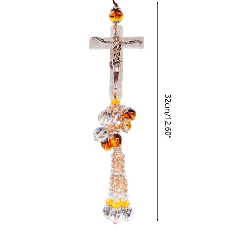 Crystal Cross Pendant Decorative Charm Ornament Crafts Household Decoration for Indoor Outdoor Traveling Car Decoration